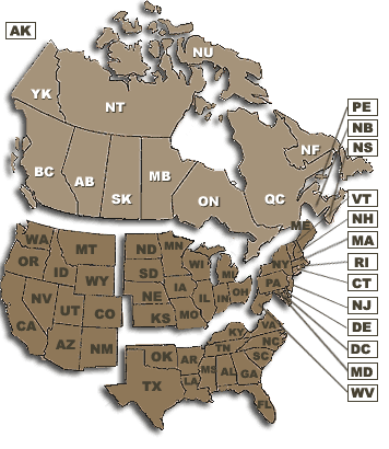 Map of US and Canada